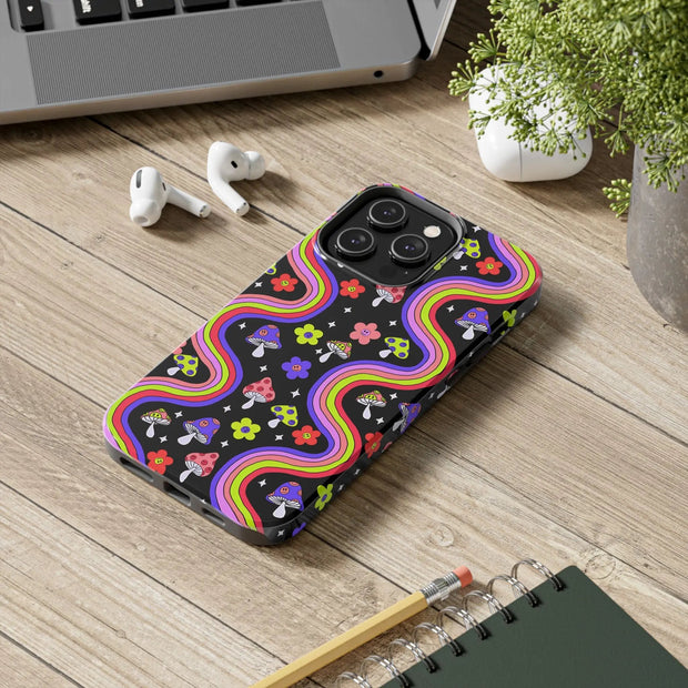 Groovy Mushroom Rainbow Tough Phone Case LavenderCeleste