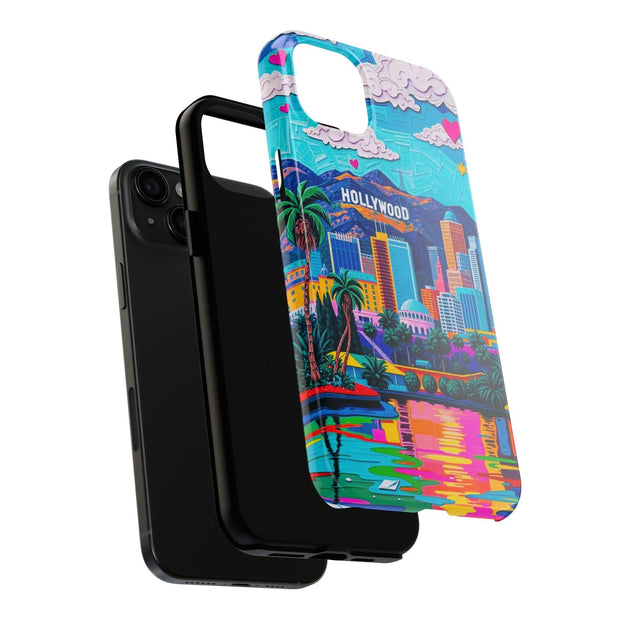 Los Angeles Hollywood Skyline Tough Phone Case – Vibrant Pop Art City Design - LavenderCeleste