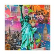 Vibrant New York Collage Matte Canvas – Statue of Liberty Pop Art Printify
