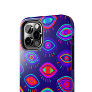 Trippy Neon Evil Eye Protective Tough Phone Case LavenderCeleste