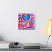 Whimsical Pink Blue Floral Matte Canvas Art LavenderCeleste