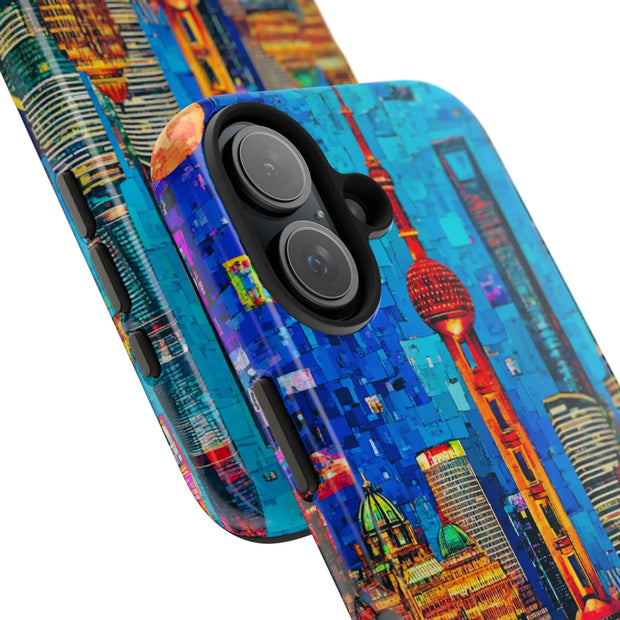 Shanghai Skyline Collage Pop Art Tough Phone Case LavenderCeleste
