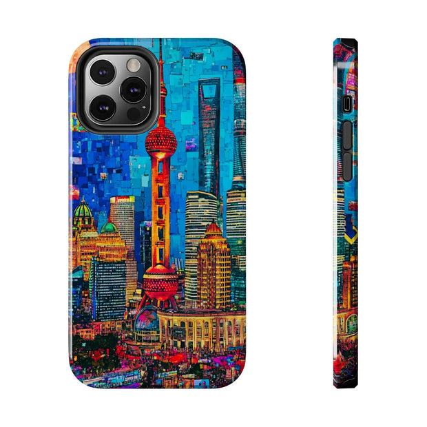 Shanghai Skyline Collage Pop Art Tough Phone Case LavenderCeleste