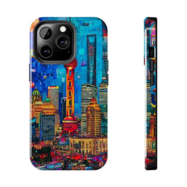 Shanghai Skyline Collage Pop Art Tough Phone Case LavenderCeleste