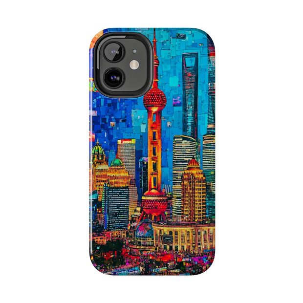 Shanghai Skyline Collage Pop Art Tough Phone Case LavenderCeleste