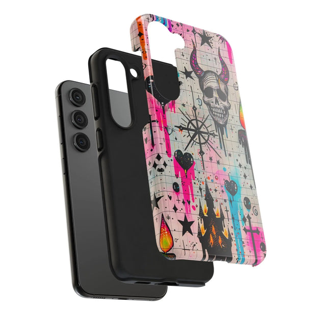 Skull Occult Neon Drip Pastel Goth Tough Phone Case LavenderCeleste