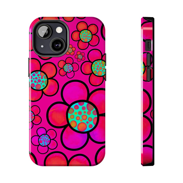 Hot Pink Retro Flower Power Tough Phone Case LavenderCeleste