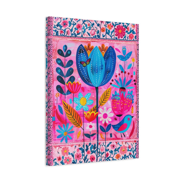 Whimsical Pink Blue Floral Matte Canvas Art LavenderCeleste