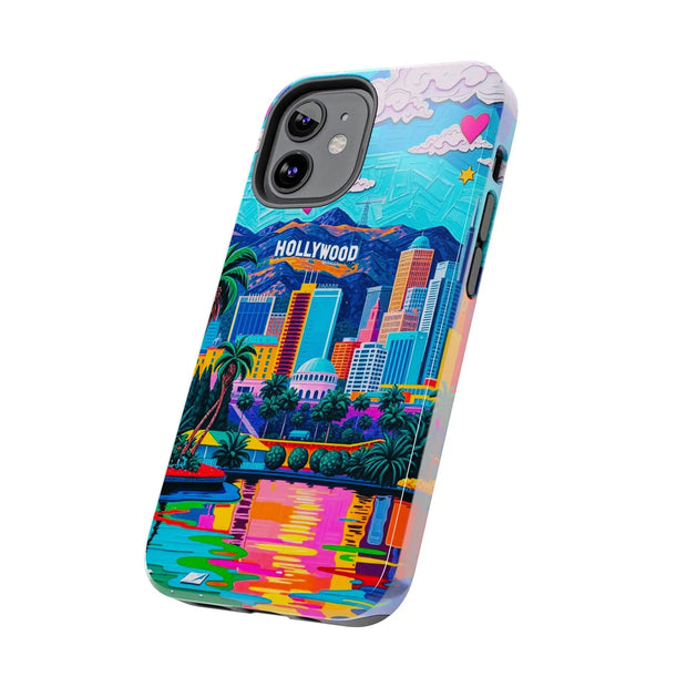 Los Angeles Hollywood Skyline Tough Phone Case – Vibrant Pop Art City Design - LavenderCeleste