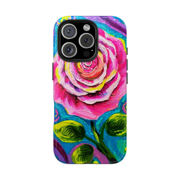 Vibrant Pink Rose Abstract Tough Phone Case LavenderCeleste