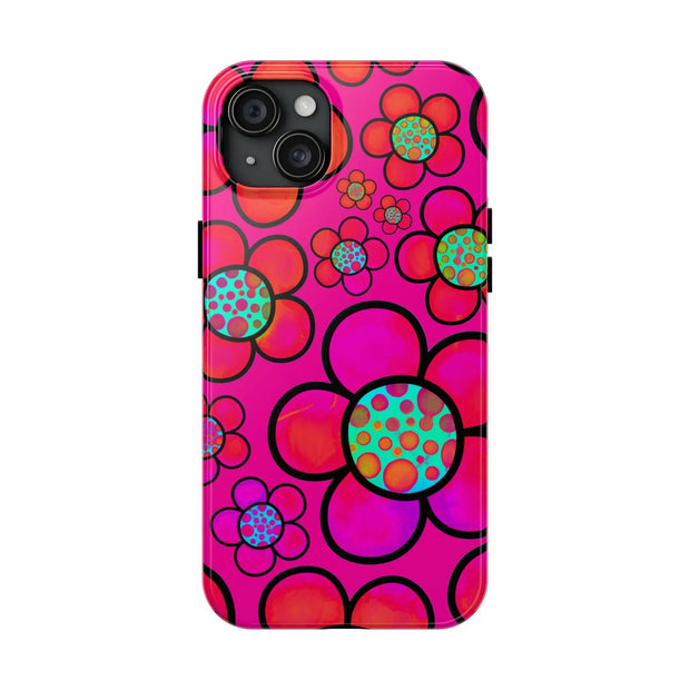 Hot Pink Retro Flower Power Tough Phone Case LavenderCeleste