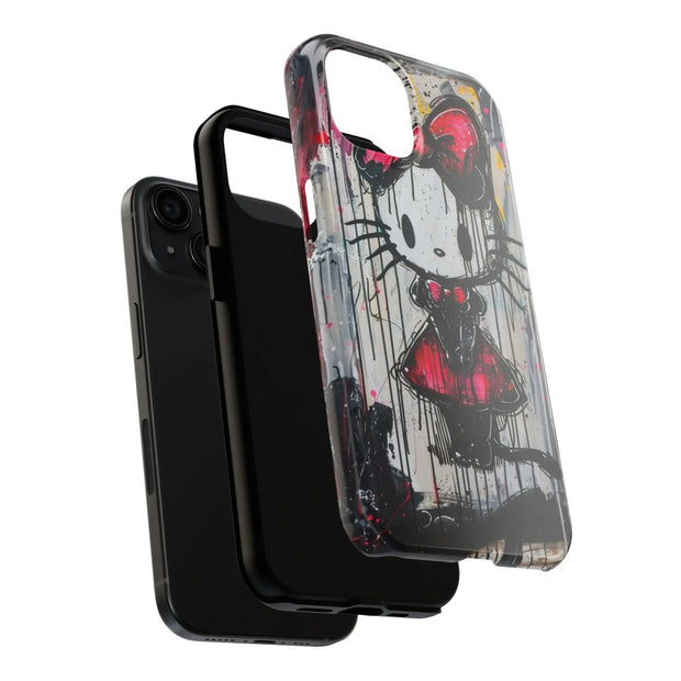 Goth Bow Cat Graffiti Pop Art Tough Phone Case LavenderCeleste