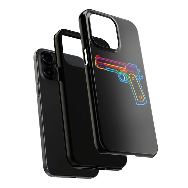 Neon Rainbow Gun Tough Phone Case – Bold Retro Vaporwave Aesthetic LavenderCeleste