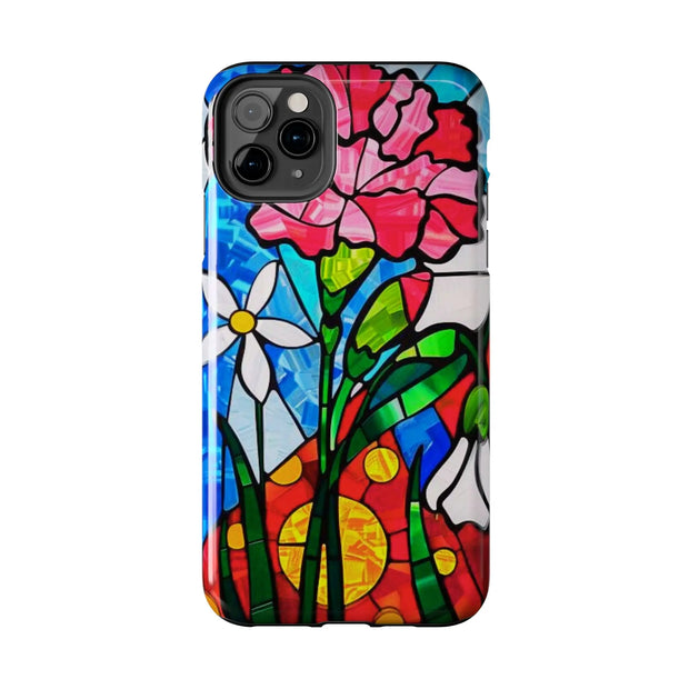 January Carnation Stained Glass Birth Flower Tough Phone Case