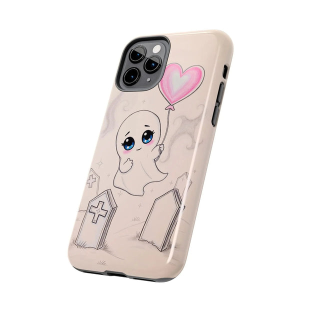 Sad Ghost with Heart Balloon Kawaii Tough Phone Case LavenderCeleste