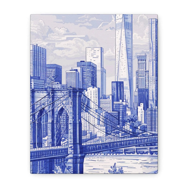 New York City Toile Art – Blue Scenic Skyline Matte Canvas Printify