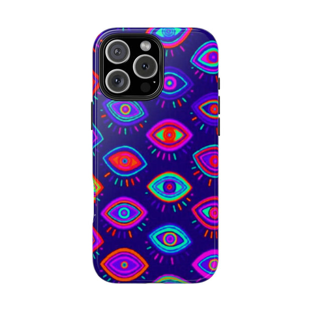 Trippy Neon Evil Eye Protective Tough Phone Case LavenderCeleste