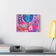 Whimsical Pink Blue Floral Matte Canvas Art - LavenderCeleste