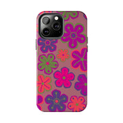 Retro Neon Groovy Flowers Tough Phone Case – 70s Psychedelic Floral Pattern LavenderCeleste