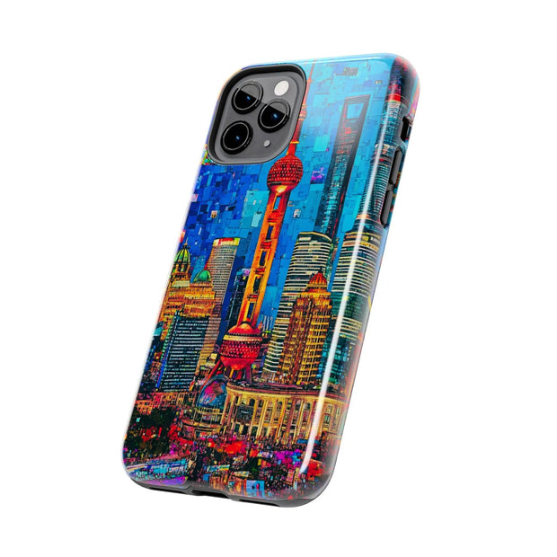 Shanghai Skyline Collage Pop Art Tough Phone Case LavenderCeleste