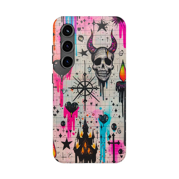 Skull Occult Neon Drip Pastel Goth Tough Phone Case LavenderCeleste