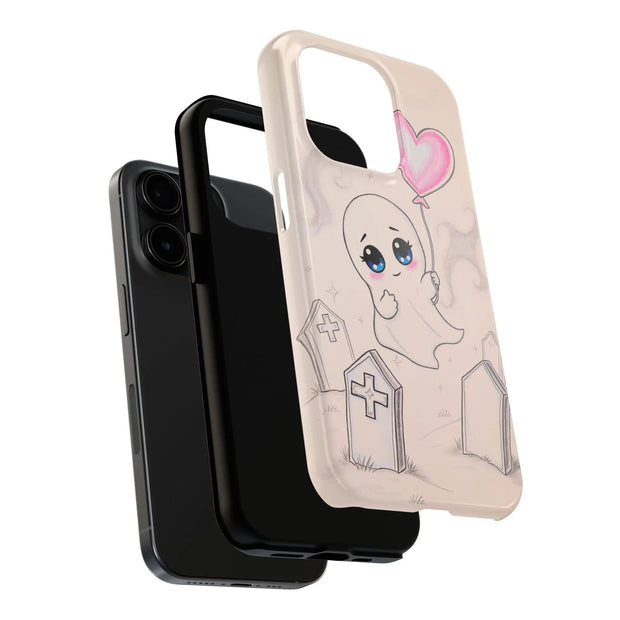 Sad Ghost with Heart Balloon Kawaii Tough Phone Case LavenderCeleste