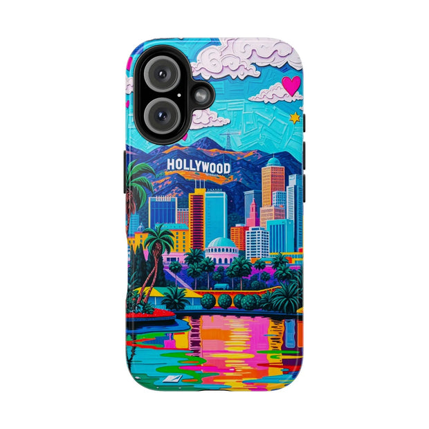 Los Angeles Hollywood Skyline Tough Phone Case – Vibrant Pop Art City Design - LavenderCeleste