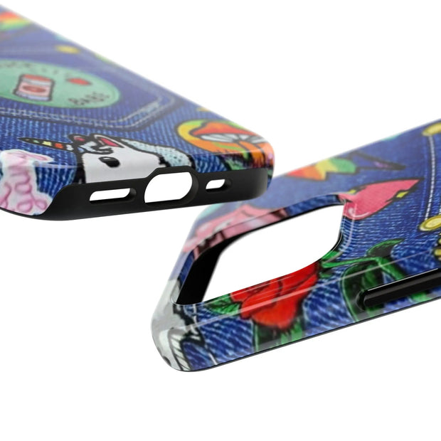 Retro Kidcore Denim Patch Tough Phone Case LavenderCeleste