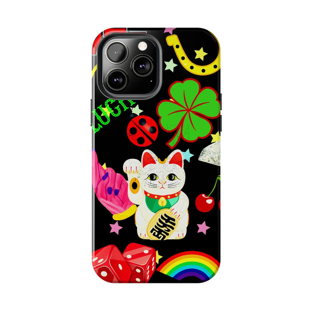 Lucky Symbols Tough Phone Case – 777 Dice Rainbow Maneki Neko Design - LavenderCeleste
