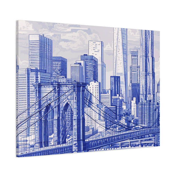 New York City Toile Art – Blue Scenic Skyline Matte Canvas Printify