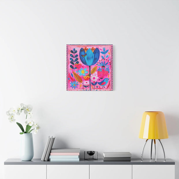 Whimsical Pink Blue Floral Matte Canvas Art LavenderCeleste