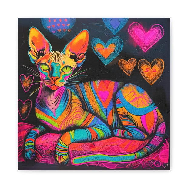 Neon Sphynx Love Pop Art Matte Canvas Wall Art LavenderCeleste