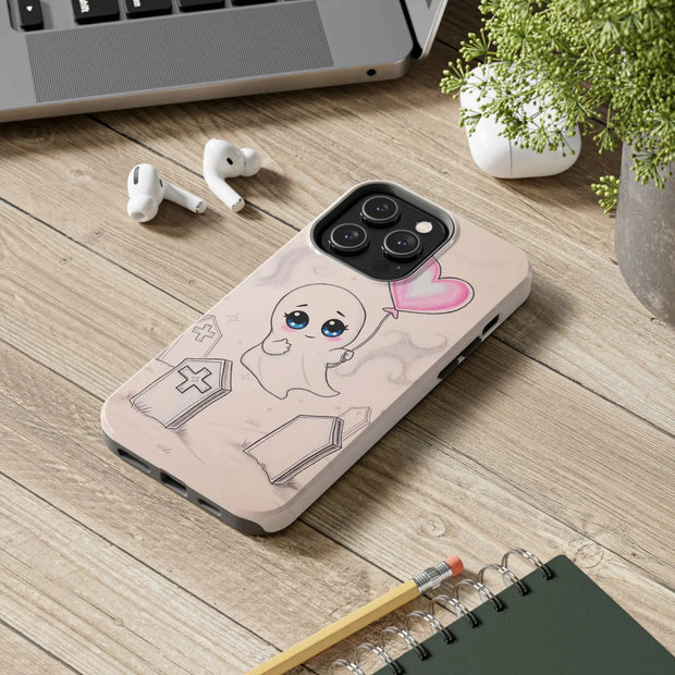 Sad Ghost with Heart Balloon Kawaii Tough Phone Case LavenderCeleste
