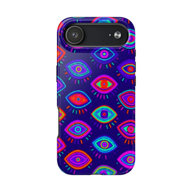 Trippy Neon Evil Eye Protective Tough Phone Case LavenderCeleste