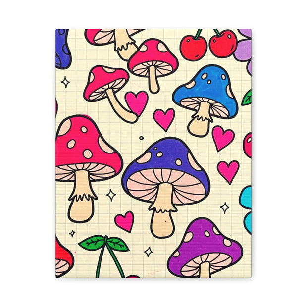 Kawaii Mushroom Cherry Flower Matte Canvas Print LavenderCeleste