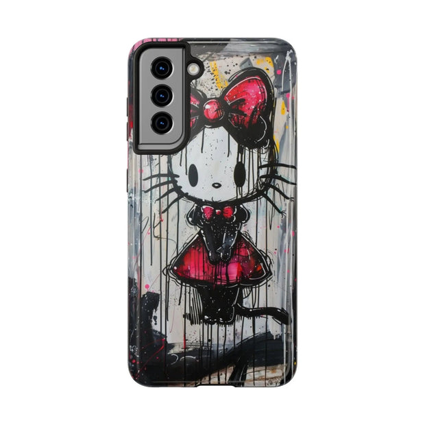 Goth Bow Cat Graffiti Pop Art Tough Phone Case LavenderCeleste