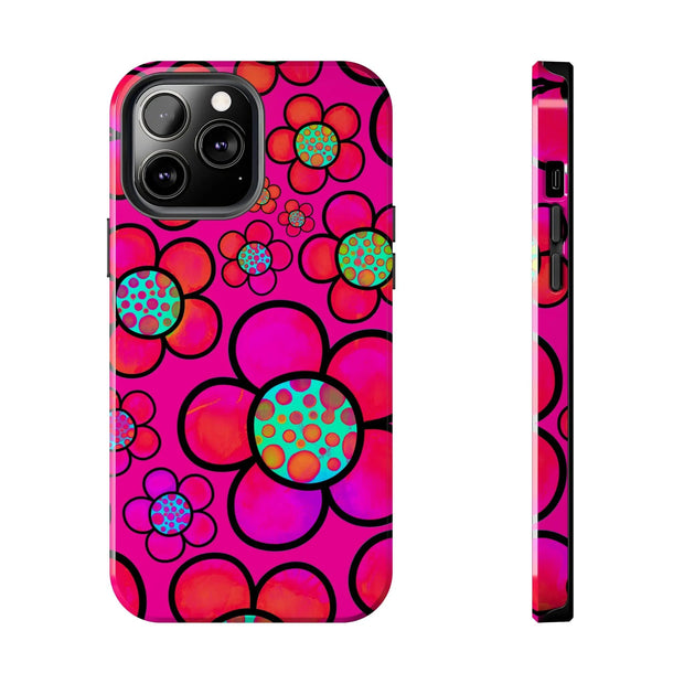 Hot Pink Retro Flower Power Tough Phone Case LavenderCeleste