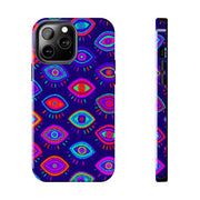 Trippy Neon Evil Eye Protective Tough Phone Case LavenderCeleste