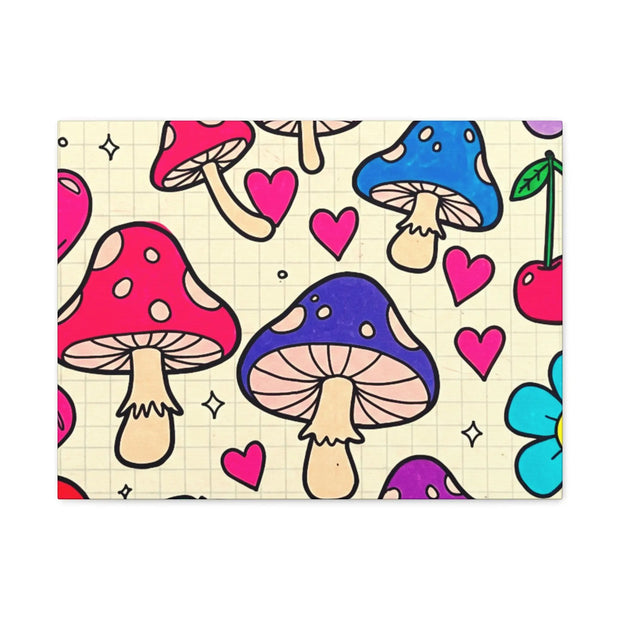 Kawaii Mushroom Cherry Flower Matte Canvas Print LavenderCeleste