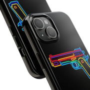 Neon Rainbow Gun Tough Phone Case – Bold Retro Vaporwave Aesthetic LavenderCeleste