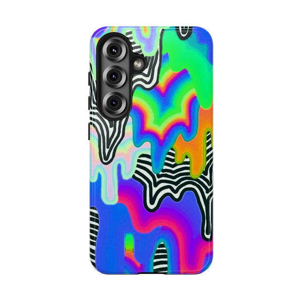 Trippy Technicolor Drip Retro Tough Phone Case LavenderCeleste