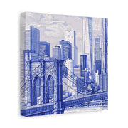 New York City Toile Art – Blue Scenic Skyline Matte Canvas LavenderCeleste