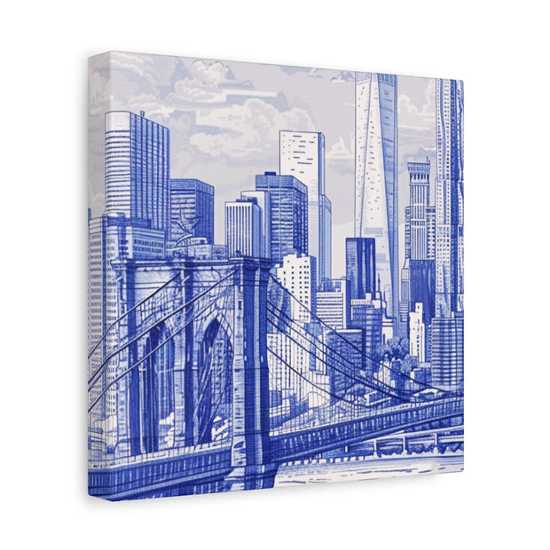 New York City Toile Art – Blue Scenic Skyline Matte Canvas LavenderCeleste