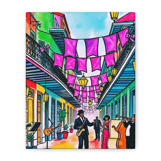 Vibrant New Orleans Jazz Street Matte Canvas – French Quarter Music Scene Printify