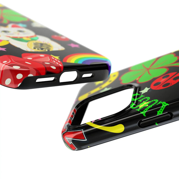 Lucky Symbols Tough Phone Case – 777 Dice Rainbow Maneki Neko Design - LavenderCeleste