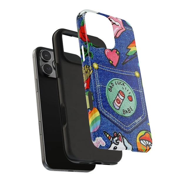 Retro Kidcore Denim Patch Tough Phone Case LavenderCeleste
