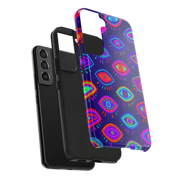 Trippy Neon Evil Eye Protective Tough Phone Case LavenderCeleste