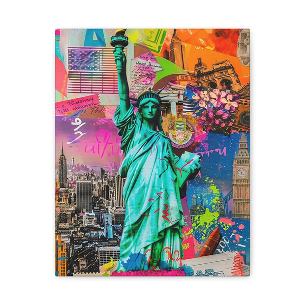 Vibrant New York Collage Matte Canvas – Statue of Liberty Pop Art Printify