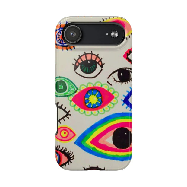 White Neon Evil Eye Psychedelic Pattern Tough Phone Case LavenderCeleste