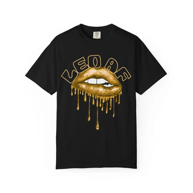 Leo AF Dripping Lips Comfort Colors Tee – Gold Bold Zodiac Energy